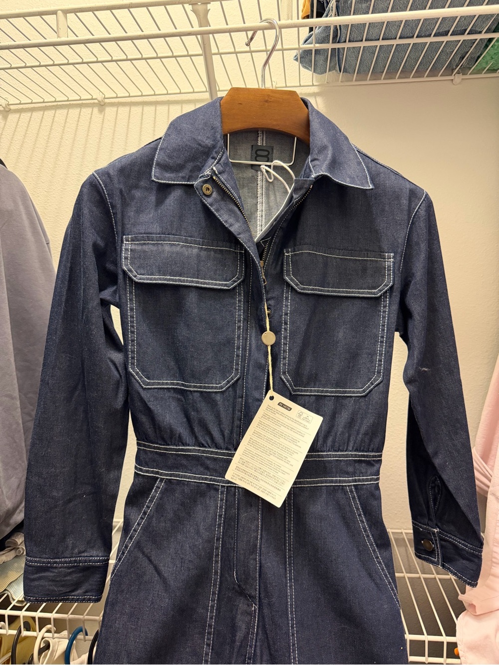 Denim Utility Jumpsuit Jacket - Dark Blue